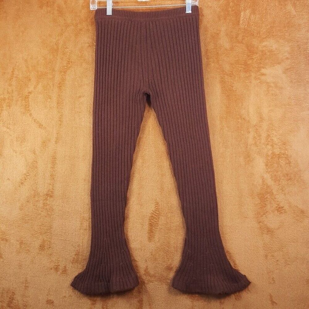 RONNY KOBO Pants Womens XS Brown Pull On Ribbed Knit Flare Slit Ankle Stretch - Picture 3 of 7